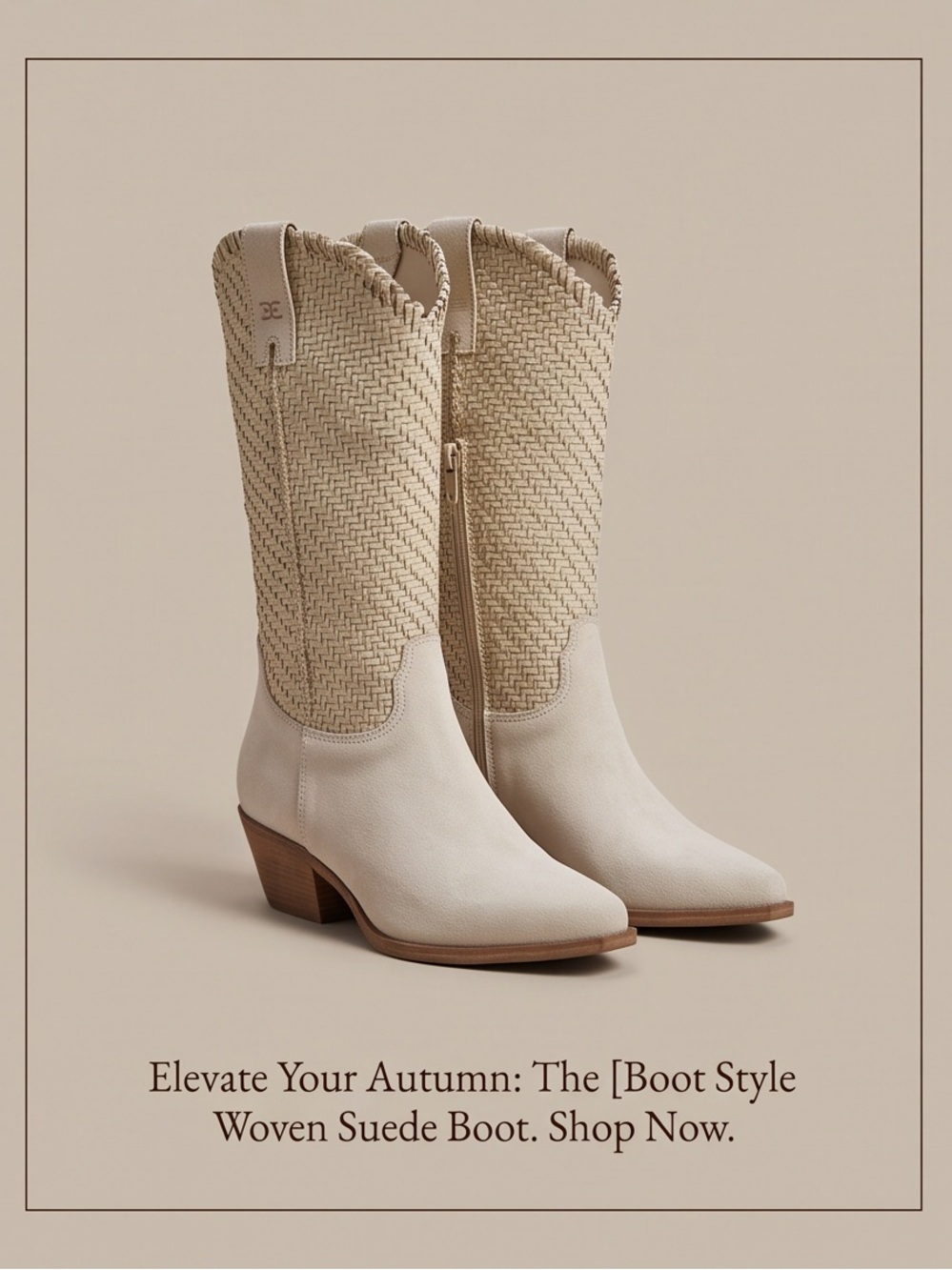 Sam Edelman Cream Woven Mid-Calf Heeled Boots - Picture 3 of 7